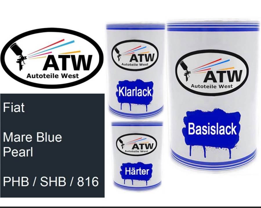 Fiat, Mare Blue Pearl, PHB / SHB / 816: 500ml Lackdose + 500ml Klarlack + 250ml Härter - Set, von ATW Autoteile West.